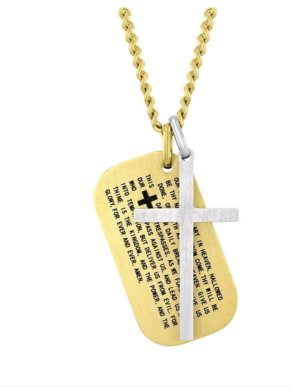 Believe by Brilliance Men's Gold-Tone Cross & Dog Tag Necklace